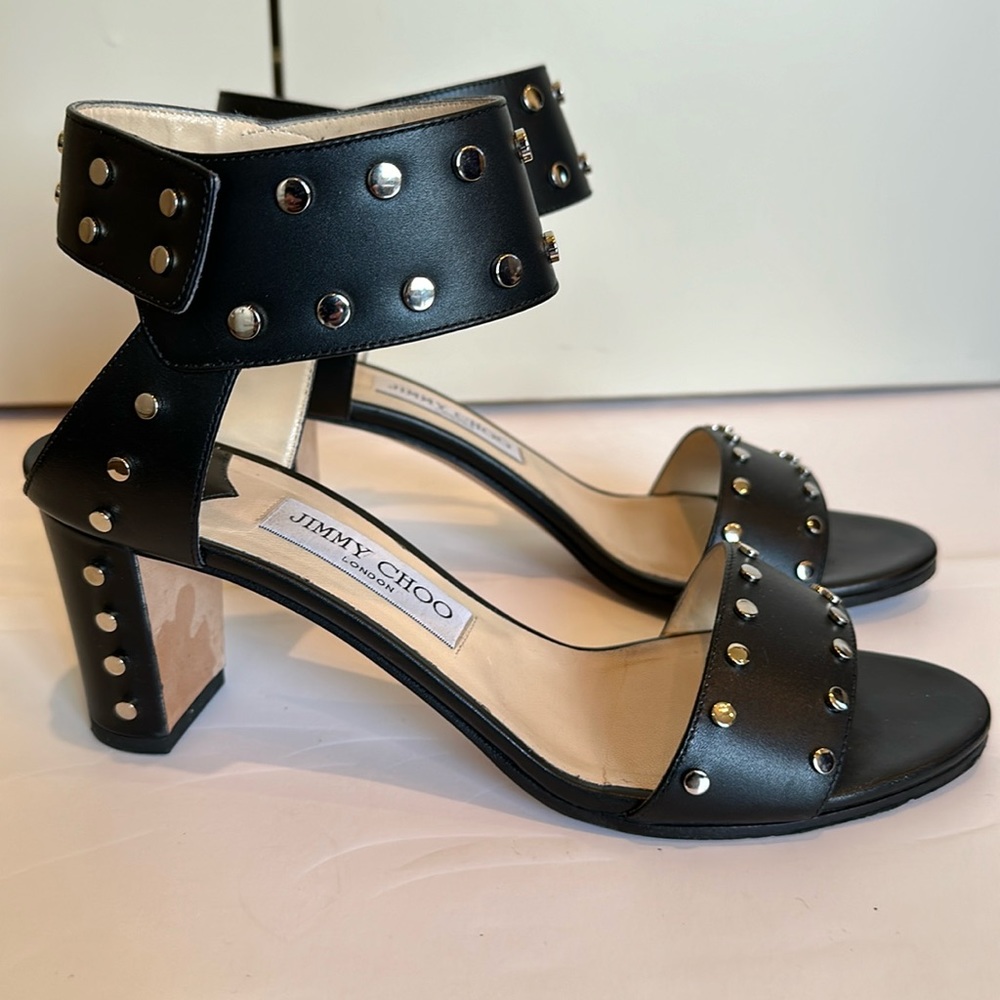 JIMMY CHOO Veto 65 sandals shoes black leather with silver studs - size 39